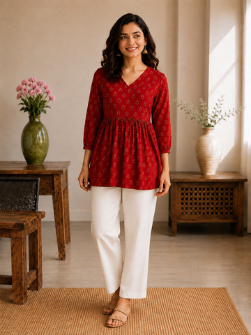 RHEA Gathered SHORT KURTI