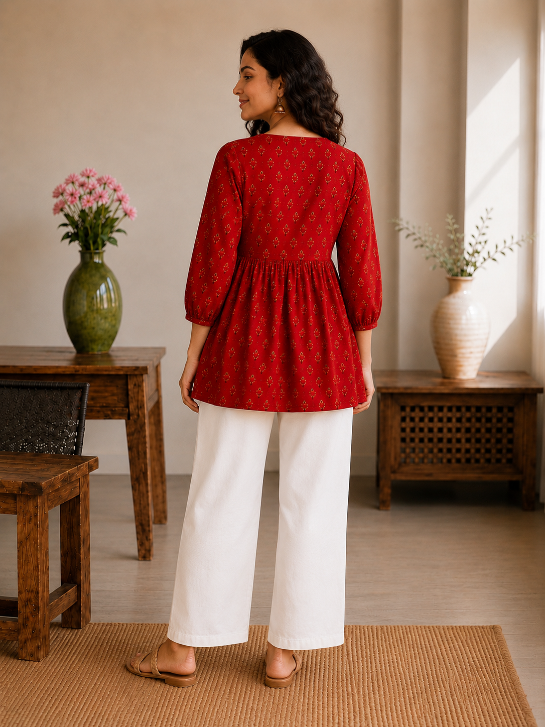RHEA Gathered SHORT KURTI