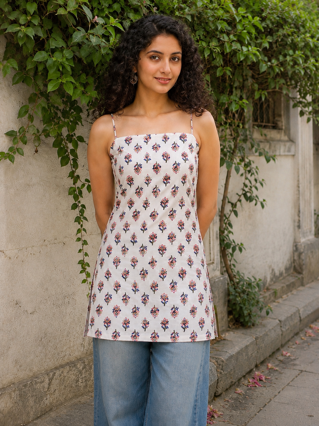 NOOR FLORAL Open-Back Short Kurti