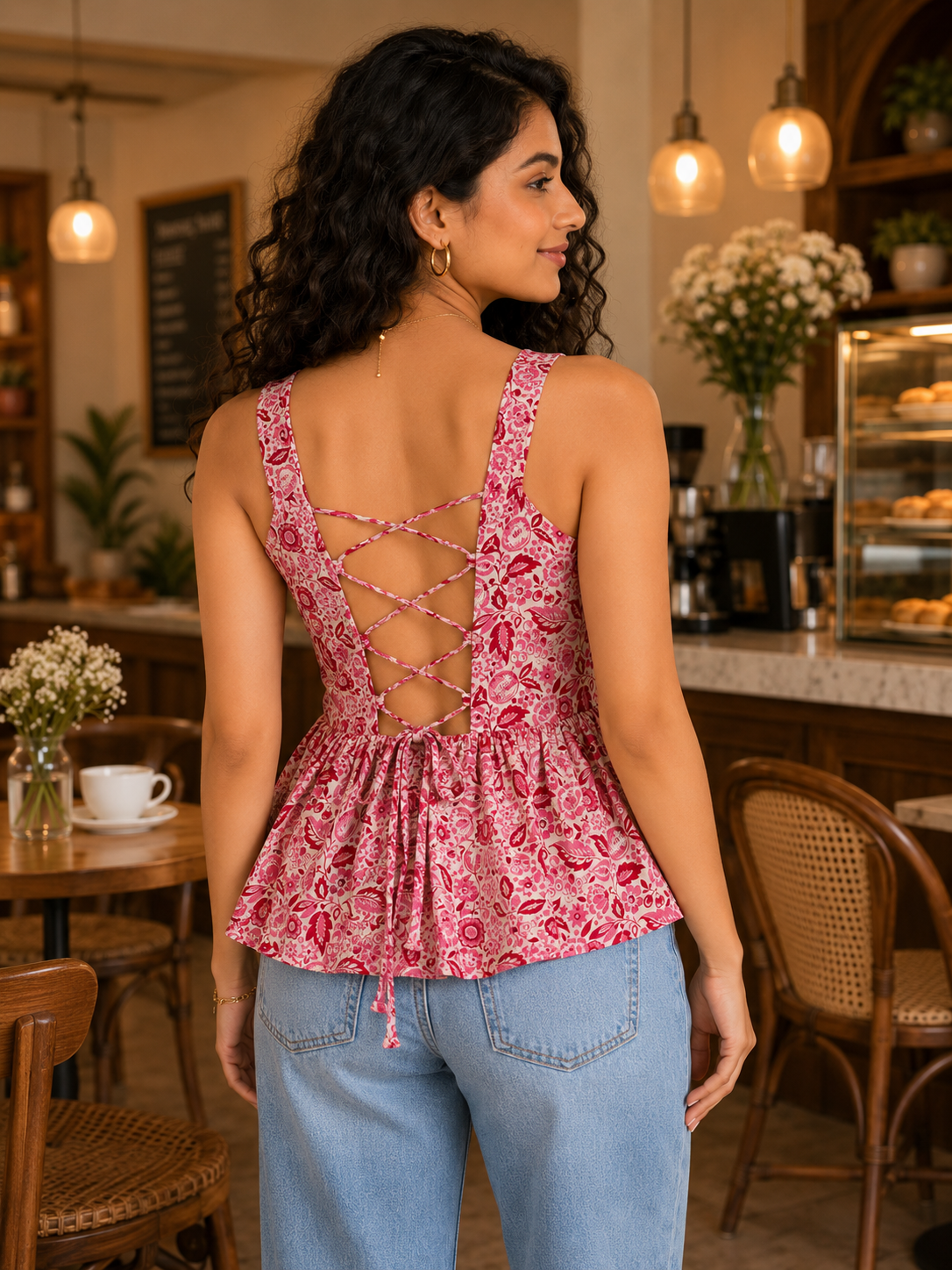 Rose Back Peplum Camisole