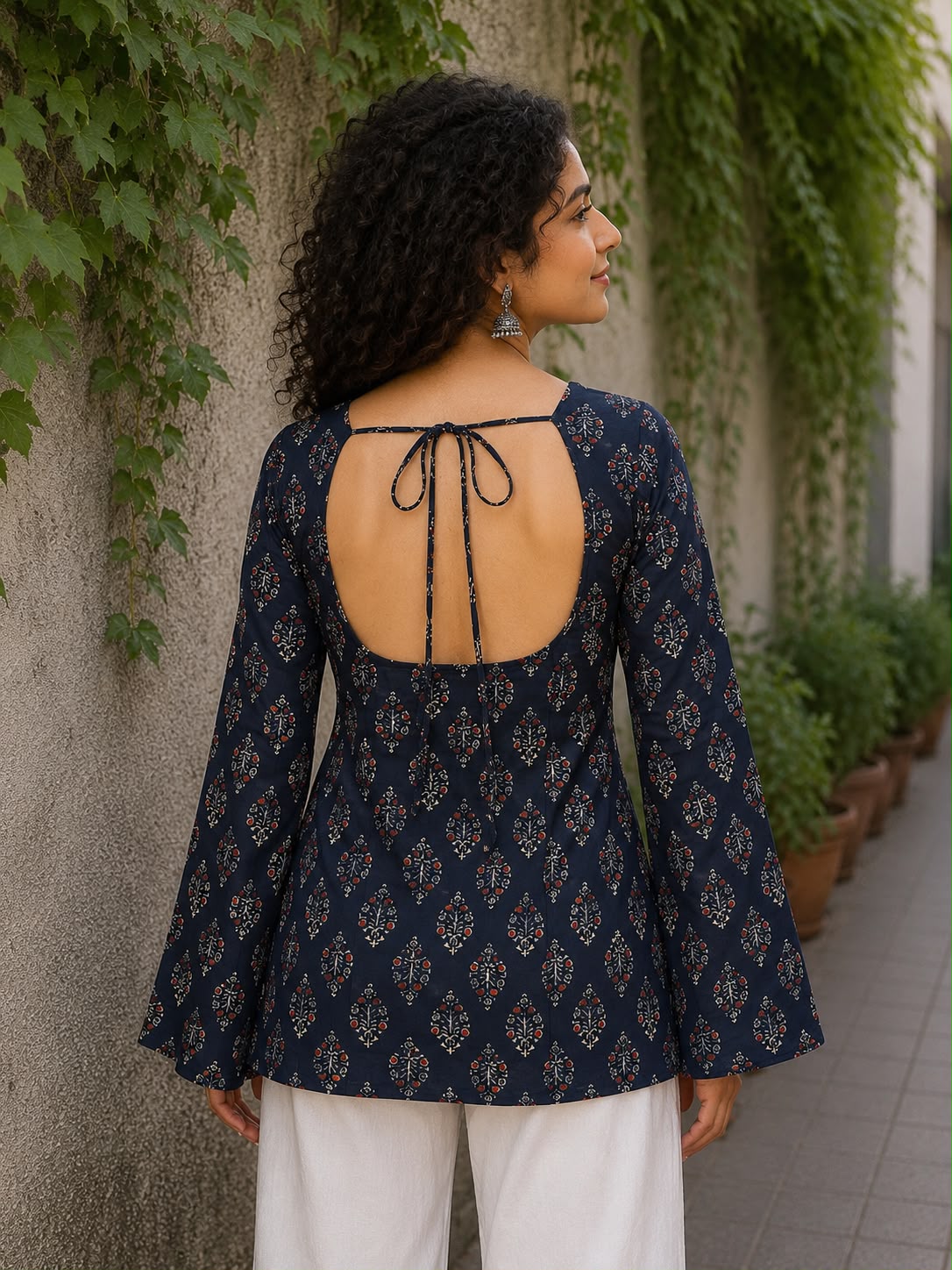 The Tara Bell-Sleeve Open-Back Kurti