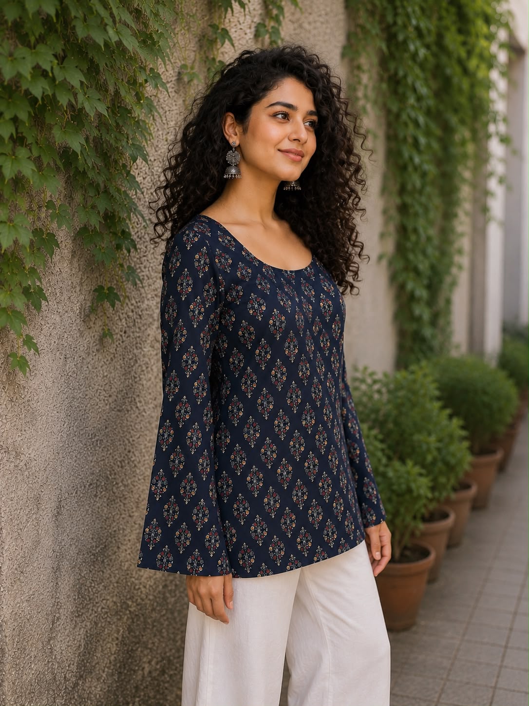 The Tara Bell-Sleeve Open-Back Kurti